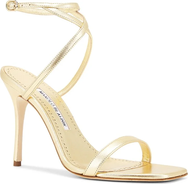 Manolo Blahnik Strania 105 Nappa Sandal in Metallic Gold - Image 2