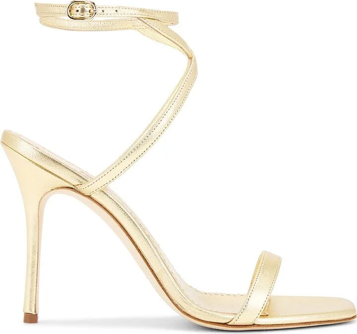 Manolo Blahnik Strania 105 Nappa Sandal in Metallic Gold