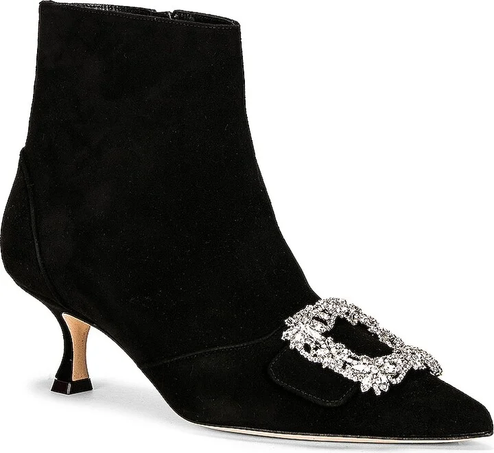 Manolo Blahnik Suede Baylow Jewel 50 Boot in Black - Image 2