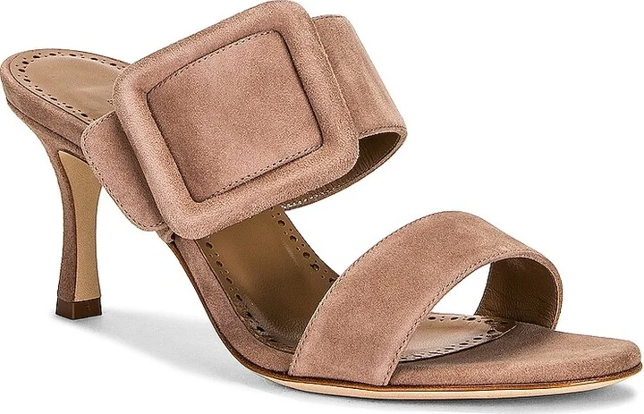 Manolo Blahnik Suede Gable 70 Sandal in Nude - Image 2