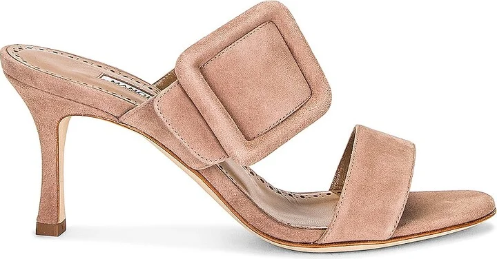 Manolo Blahnik Suede Gable 70 Sandal in Nude