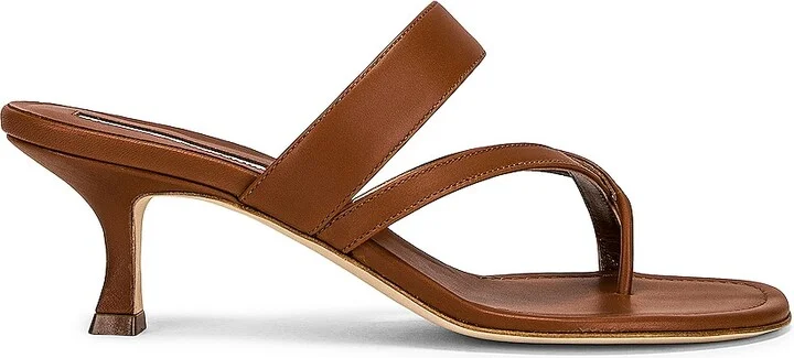 Manolo Blahnik Susa 50 Leather Sandal in Brown