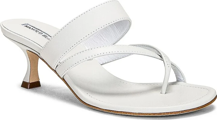 Manolo Blahnik Susa 50 Leather Sandal in Cream - Image 2