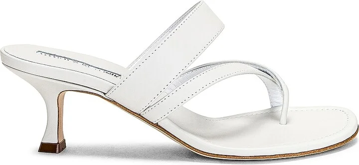 Manolo Blahnik Susa 50 Leather Sandal in Cream