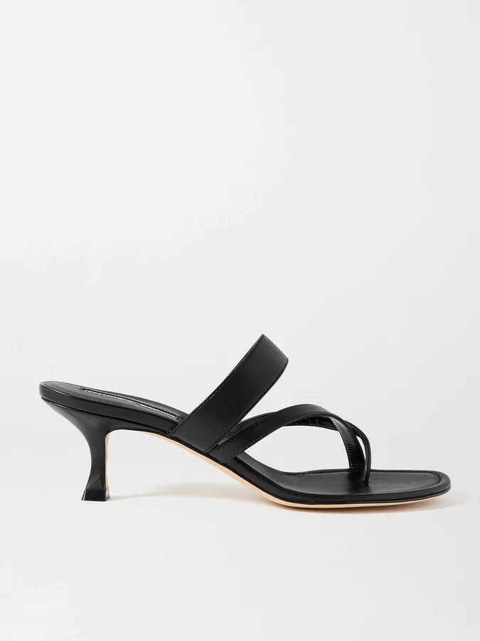 Manolo Blahnik - Susa 50 Leather Sandals - Black