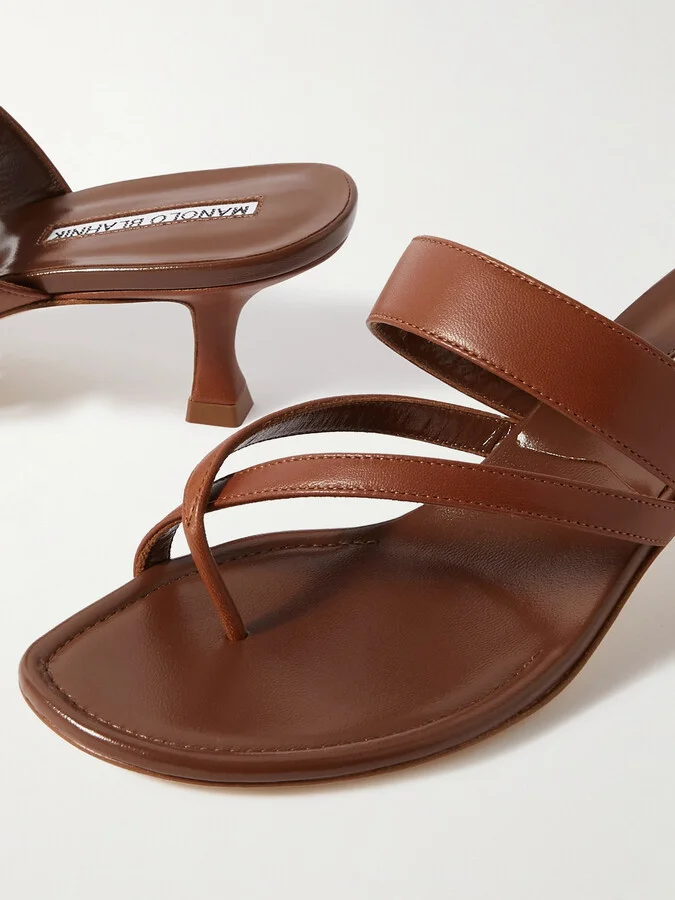 Manolo Blahnik - Susa 50 Leather Sandals - Brown - Image 4