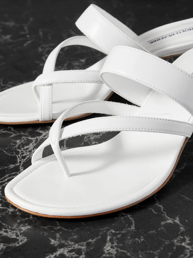 Manolo Blahnik - Susa 50 Leather Sandals - White - Image 4