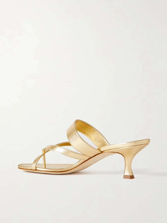 Manolo Blahnik - Susa 50 Metallic Leather Sandals - Gold - Image 3