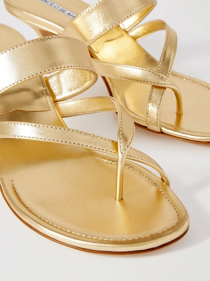 Manolo Blahnik - Susa 50 Metallic Leather Sandals - Gold - Image 4