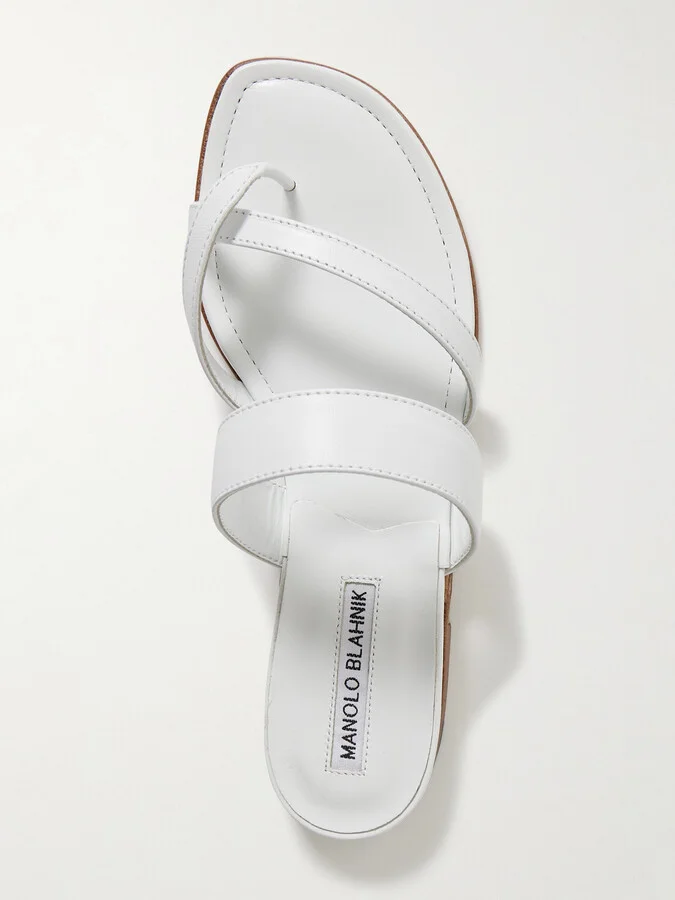 Manolo Blahnik - Susa Leather Sandals - White - Image 5