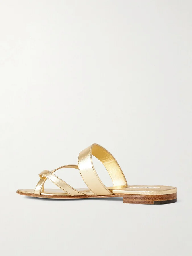 Manolo Blahnik - Susa Metallic Leather Sandals - Gold - Image 3