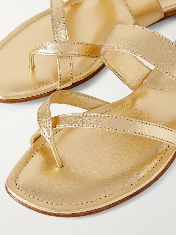 Manolo Blahnik - Susa Metallic Leather Sandals - Gold - Image 4