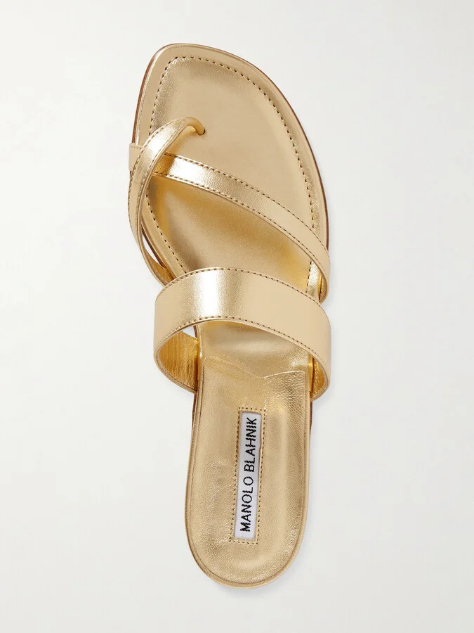 Manolo Blahnik - Susa Metallic Leather Sandals - Gold - Image 5