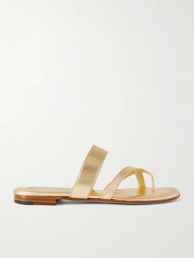 Manolo Blahnik - Susa Metallic Leather Sandals - Gold