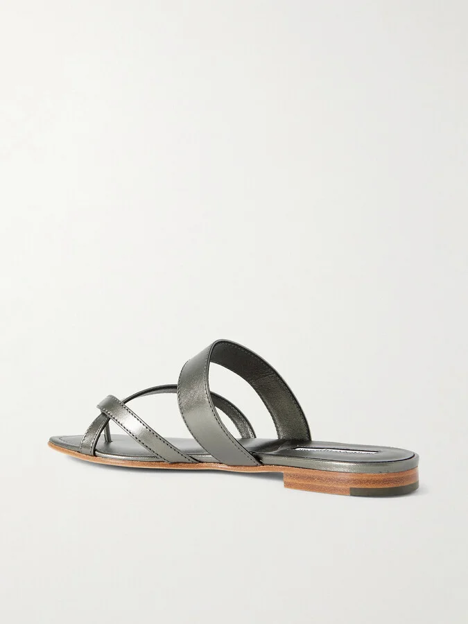Manolo Blahnik - Susa Metallic Leather Sandals - Silver - Image 3