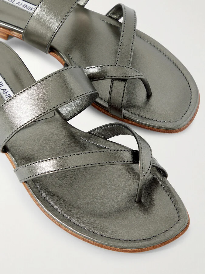 Manolo Blahnik - Susa Metallic Leather Sandals - Silver - Image 4