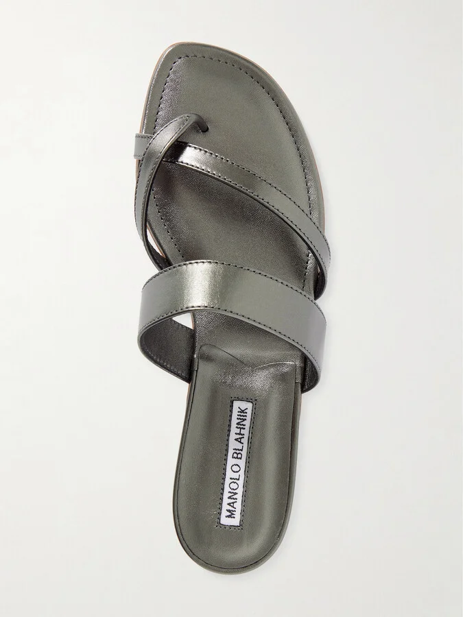 Manolo Blahnik - Susa Metallic Leather Sandals - Silver - Image 5