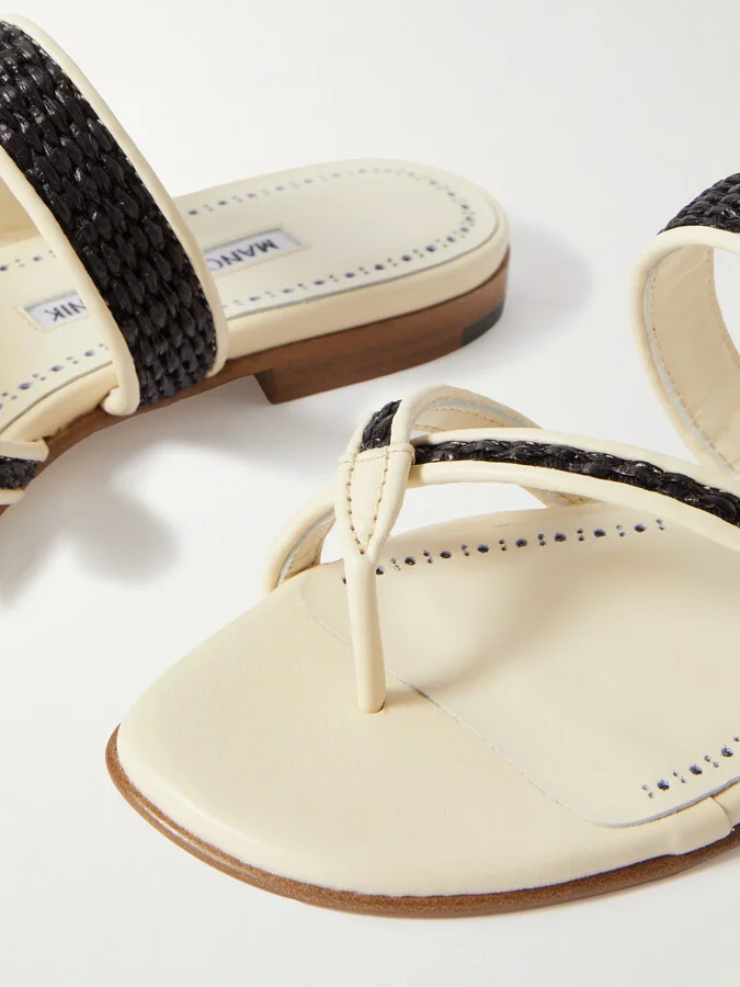 Manolo Blahnik - Susara Raffia And Leather Sandals - Neutrals - Image 4