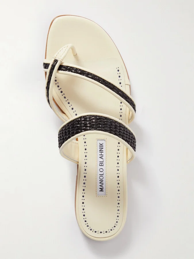 Manolo Blahnik - Susara Raffia And Leather Sandals - Neutrals - Image 5