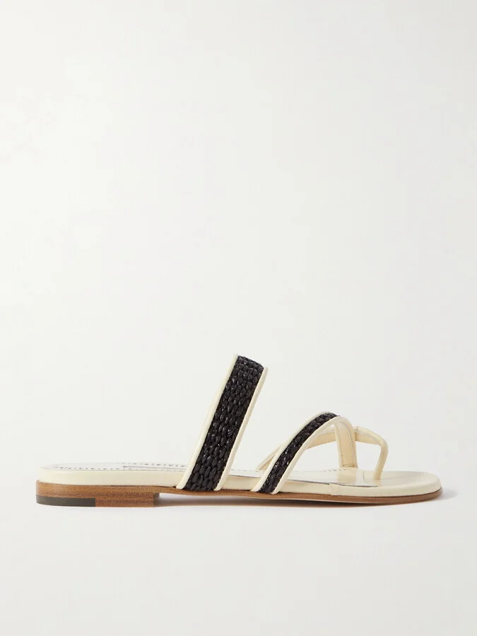 Manolo Blahnik - Susara Raffia And Leather Sandals - Neutrals