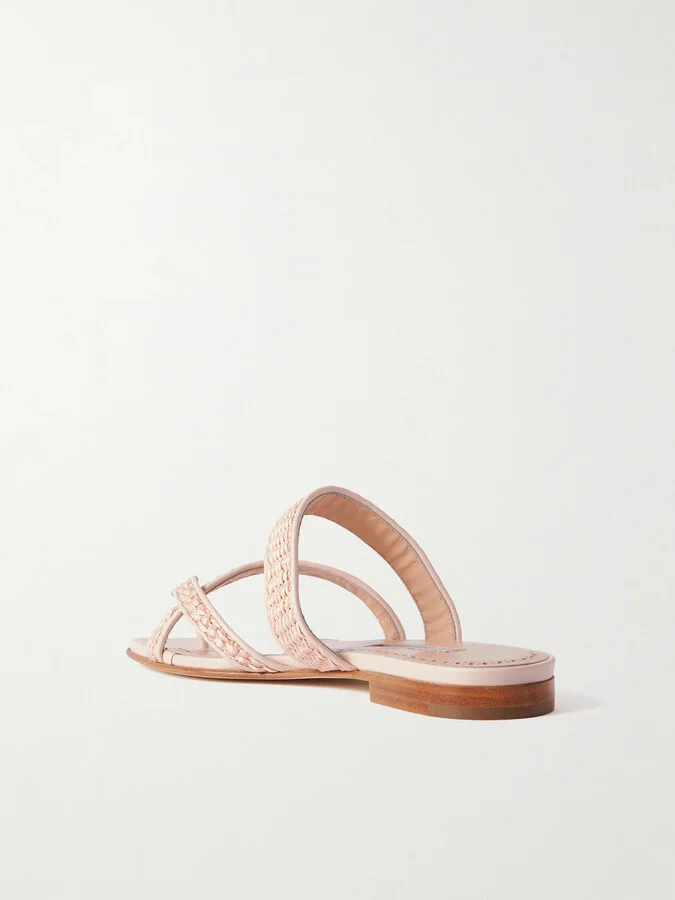 Manolo Blahnik - Susara Raffia And Leather Sandals - Pink - Image 3