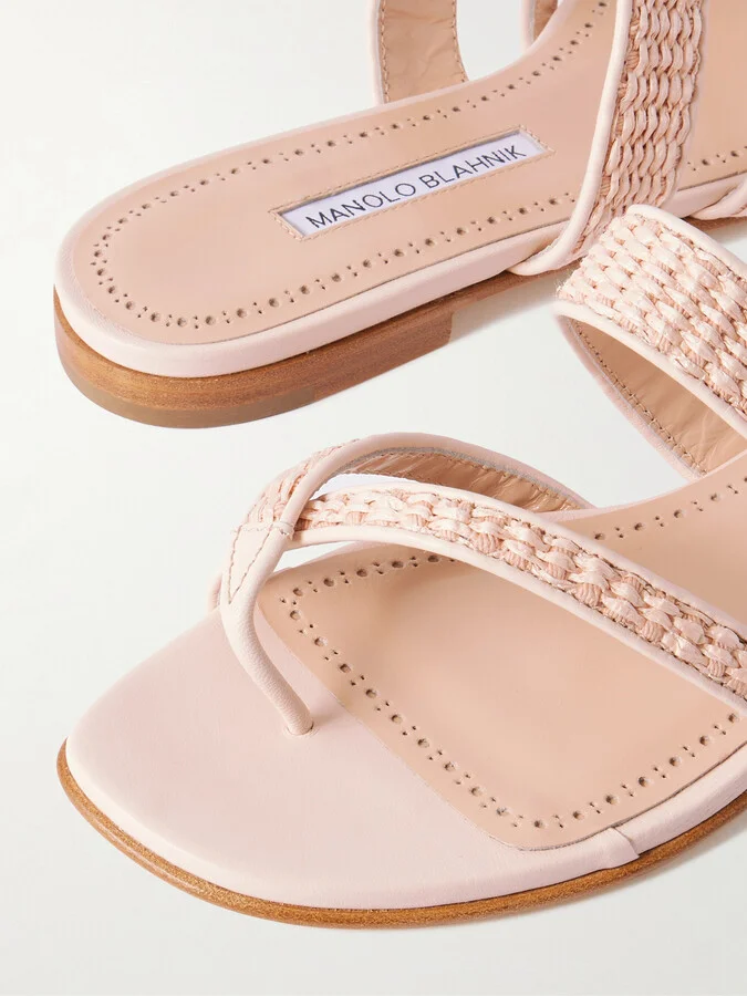 Manolo Blahnik - Susara Raffia And Leather Sandals - Pink - Image 4