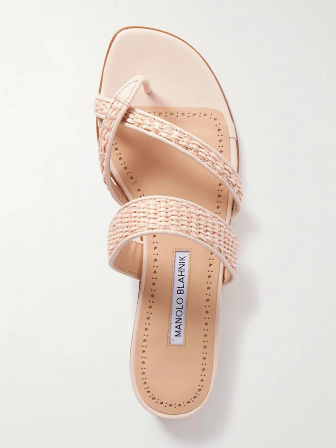 Manolo Blahnik - Susara Raffia And Leather Sandals - Pink - Image 5