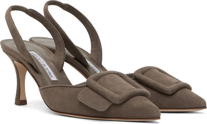 Manolo Blahnik Taupe Maysli Heels - Image 4