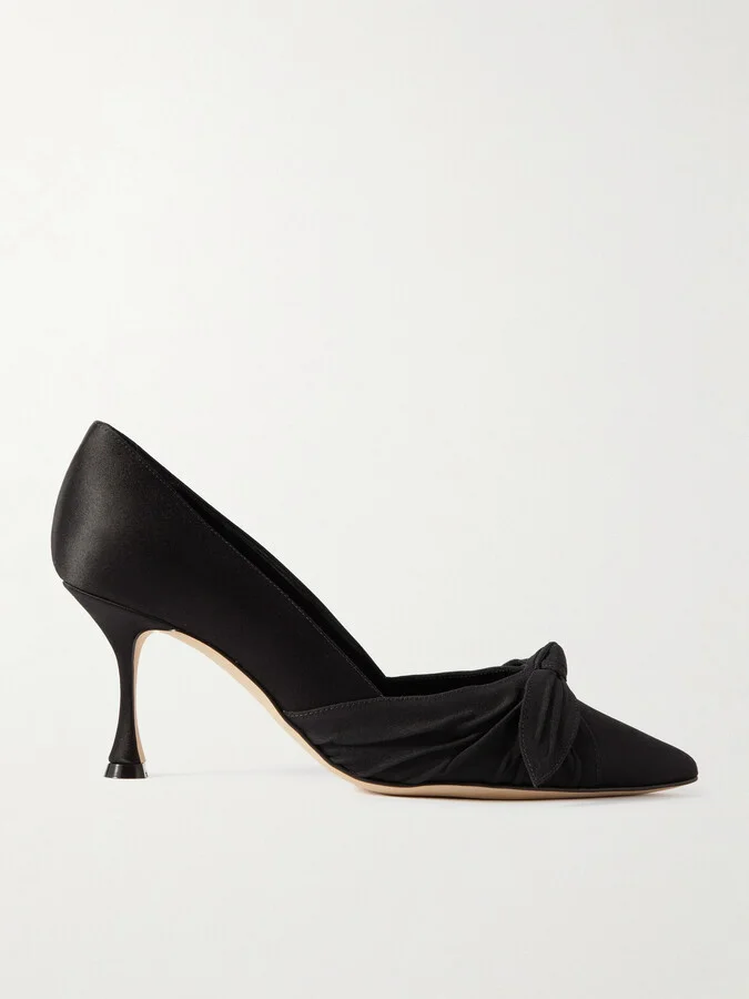 Manolo Blahnik - Terka 70 Bow-embellished Poplin-trimmed Satin Pumps - Black