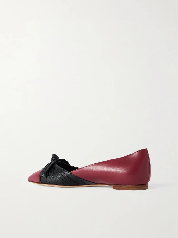 Manolo Blahnik - Terkaflat Bow-embellished Two-tone Leather Point-toe Flats - Blue - Image 3