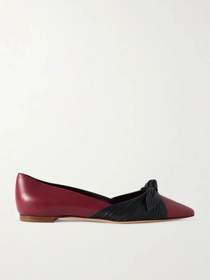 Manolo Blahnik - Terkaflat Bow-embellished Two-tone Leather Point-toe Flats - Blue