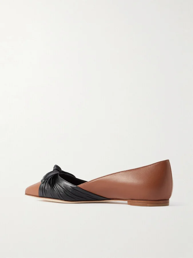 Manolo Blahnik - Terkaflat Bow-embellished Two-tone Leather Point-toe Flats - Brown - Image 3