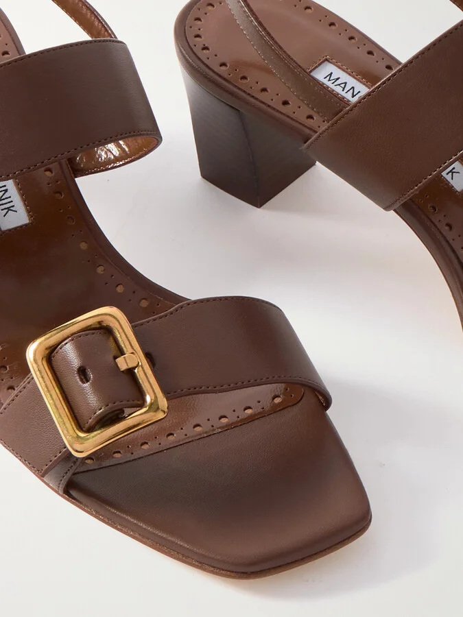 Manolo Blahnik - Thalitsli 50 Buckled Leather Slingback Sandals - Brown - Image 4