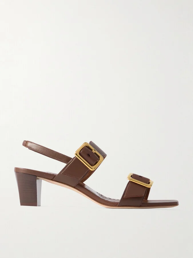 Manolo Blahnik - Thalitsli 50 Buckled Leather Slingback Sandals - Brown