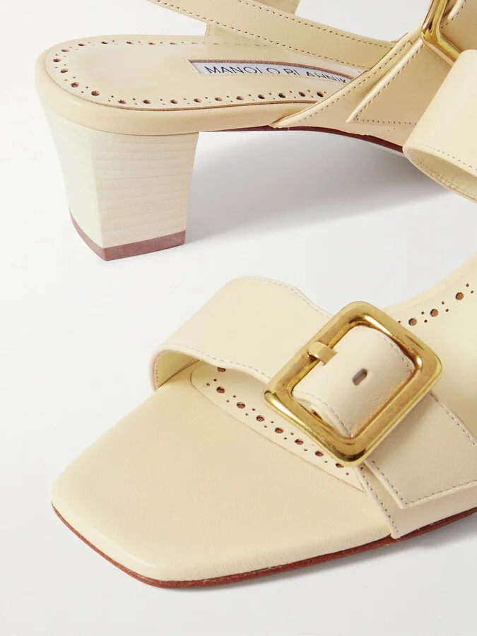 Manolo Blahnik - Thalitsli 50 Buckled Leather Slingback Sandals - Cream - Image 4