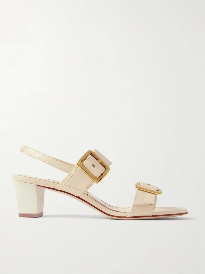 Manolo Blahnik - Thalitsli 50 Buckled Leather Slingback Sandals - Cream