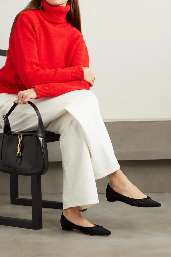 Manolo Blahnik - Tiakala Lace-trimmed Mesh And Crepe De Chine Ballet Flats - Black - Image 2