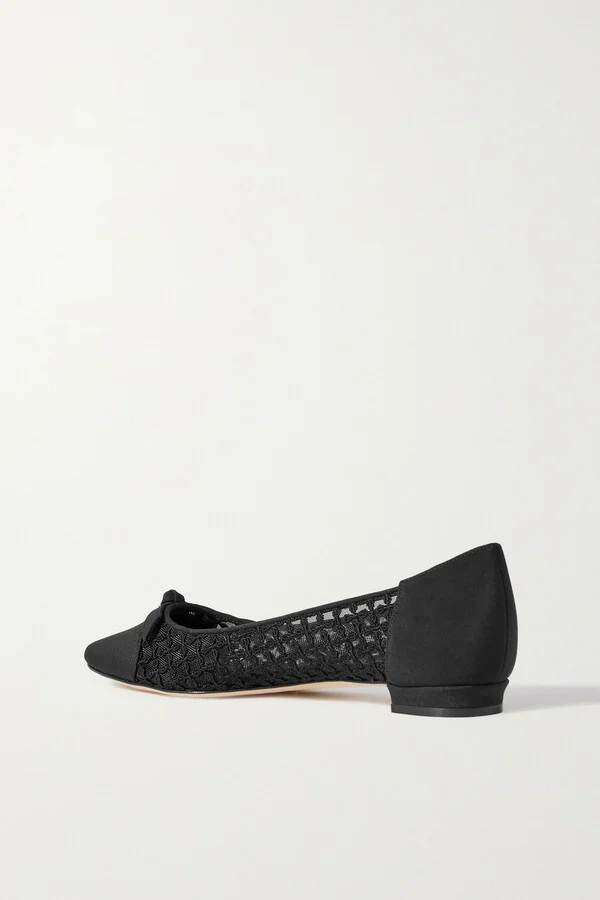 Manolo Blahnik - Tiakala Lace-trimmed Mesh And Crepe De Chine Ballet Flats - Black - Image 3