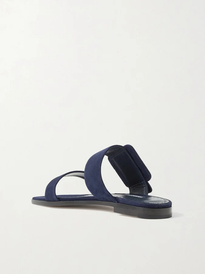 Manolo Blahnik - Tituba Buckled Suede Sandals - Blue - Image 3