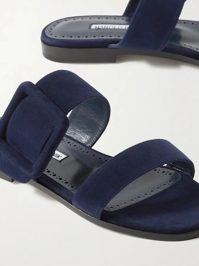 Manolo Blahnik - Tituba Buckled Suede Sandals - Blue - Image 4