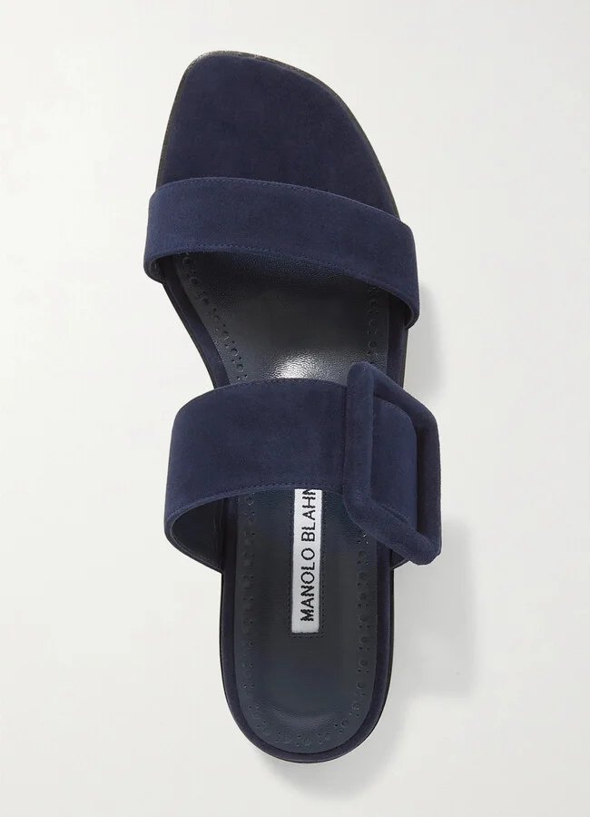 Manolo Blahnik - Tituba Buckled Suede Sandals - Blue - Image 5