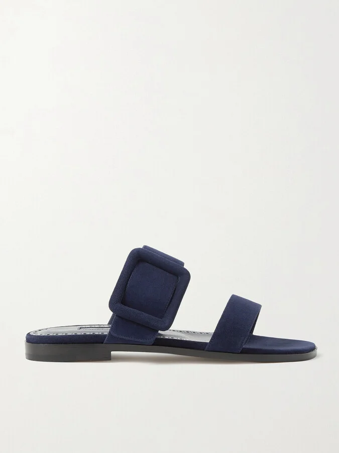 Manolo Blahnik - Tituba Buckled Suede Sandals - Blue