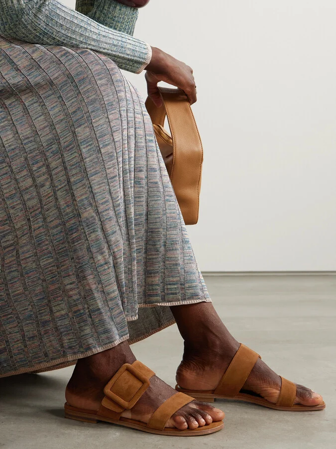 Manolo Blahnik - Tituba Buckled Suede Sandals - Brown - Image 2