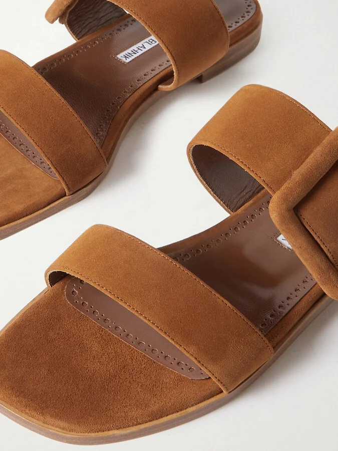 Manolo Blahnik - Tituba Buckled Suede Sandals - Brown - Image 4