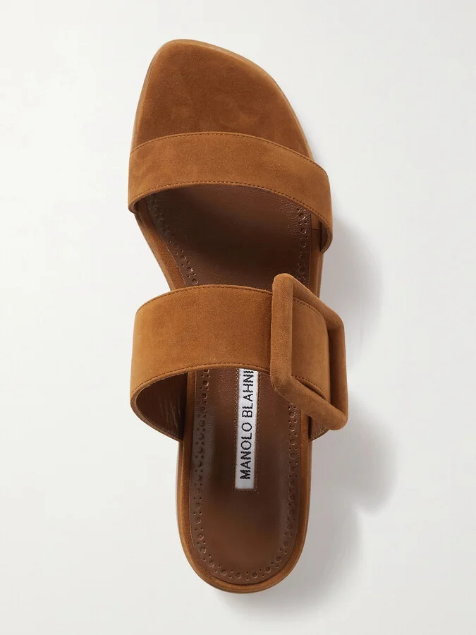 Manolo Blahnik - Tituba Buckled Suede Sandals - Brown - Image 5