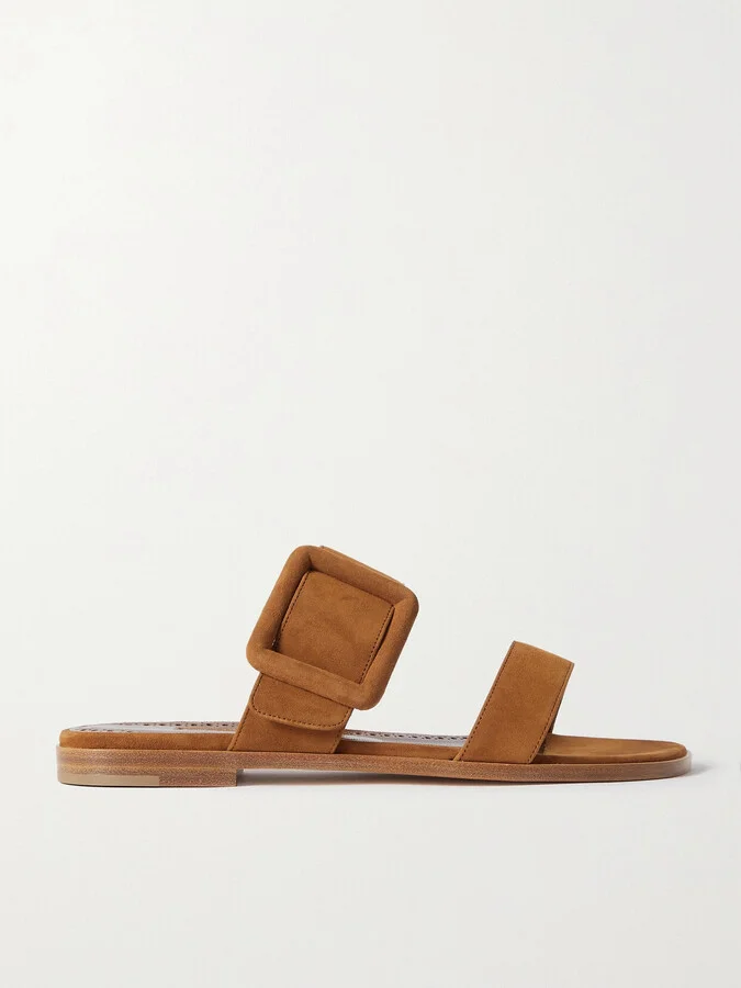 Manolo Blahnik - Tituba Buckled Suede Sandals - Brown
