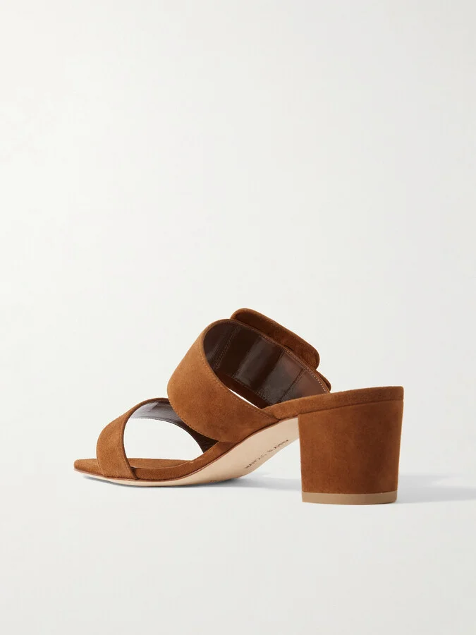 Manolo Blahnik - Titubanew 50 Buckled Suede Sandals - Brown - Image 3