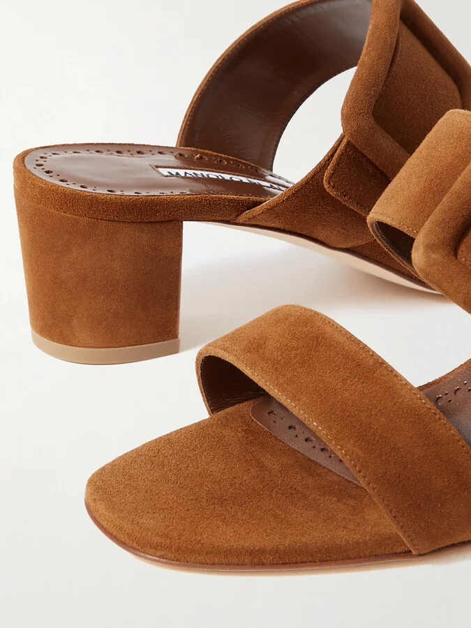 Manolo Blahnik - Titubanew 50 Buckled Suede Sandals - Brown - Image 4