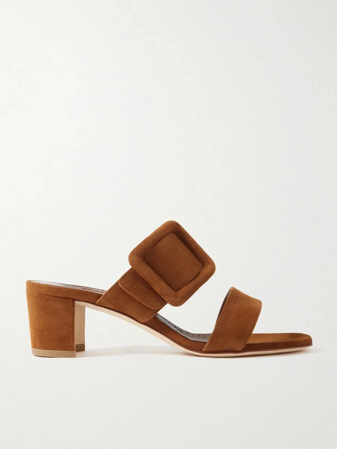 Manolo Blahnik - Titubanew 50 Buckled Suede Sandals - Brown