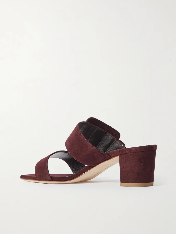 Manolo Blahnik - Titubanew 50 Buckled Suede Sandals - Burgundy - Image 3